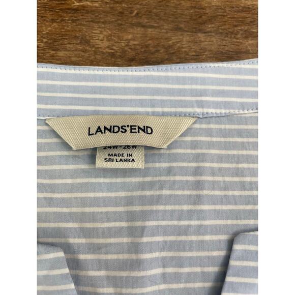 Lands' End Women's Blue White 3/4 Sleeve Slub Notch Neck Blouse Top Size 3X - Picture 4 of 8
